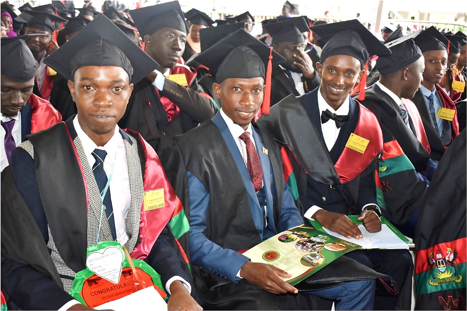 The Best Performing Students of the Bachelor of Veterinary Medicine (L-R) Ojangole David, Wafula Ivan and Alex Kyabarongo at the 72nd Graduation Ceremony on 25th May 2022.