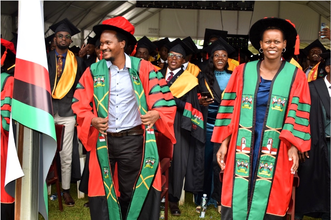 PhD Graduands from CoVAB, Dr. Pellegrine Sebulime (L) and Dr. Namayanja Monica (R). Day 3, 72nd Graduation Ceremony, 25th May 2022, Freedom Square, Makerere University, Kampala Uganda, East Africa.