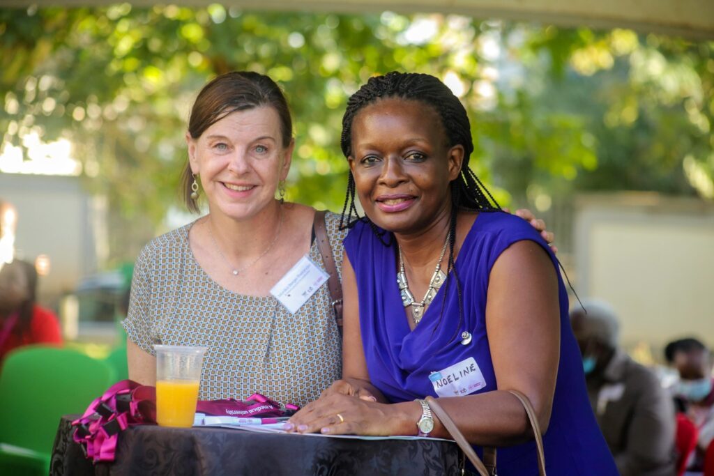 Dr. Monika Berge-Thelander (L) and Prof. Noeline Nakasujja, practising psychiatrist and departmental head at the College of Health Sciences, Makerere University at the celebrations.