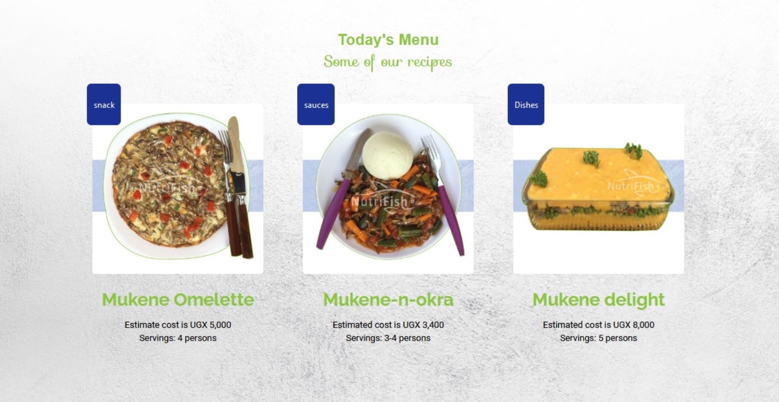 Some of the recipes in the Small Fishes Cookbook developed by the NutriFish Project, Makerere University.