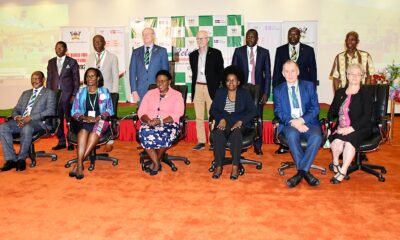 Seated: Hon. Dr. Joyce Kaducu (3rd L), Hon. Dr. Monica Musenero (3rd R), Mr. Ola Hällgren (2nd R), Mrs. Lorna Magara (2nd L), Prof. Barnabas Nawangwe (L) and Dr. Gity Behravan (R) with other officials at the Opening Ceremony commemorating 20 years of the Uganda-Sweden Research Cooperation on 9th May 2022, Speke Resort Munyonyo, Kampala.