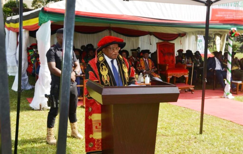 The Chancellor of Makerere University Prof. Ezra Suruma addresses the Fifth and Final Session of the 72nd Graduation Ceremony on 27th May 2022.