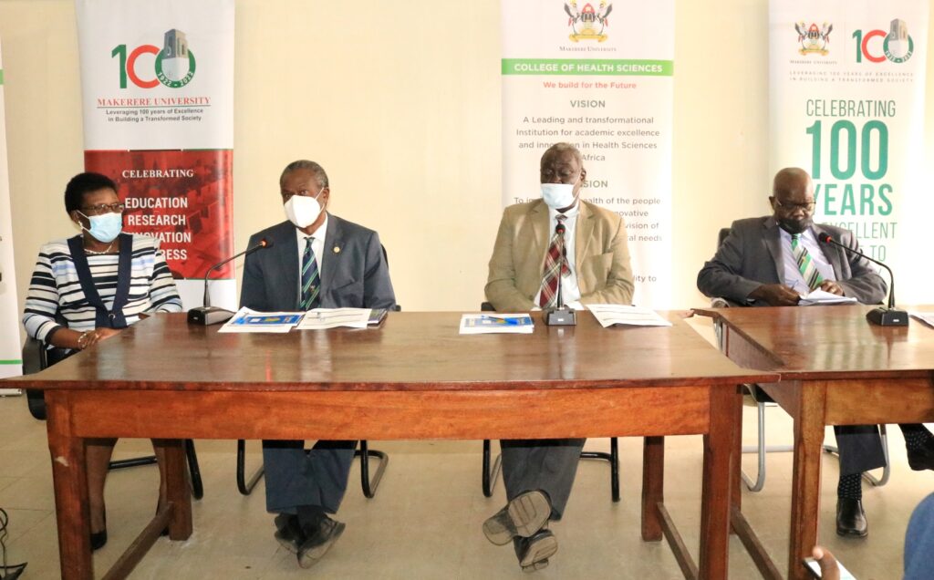 Panelists L-R: Professor Elsie Kiguli-Malwadde, Professor Francis Omaswa, Professor Jehu Iputo and Professor Joel Okullo. 