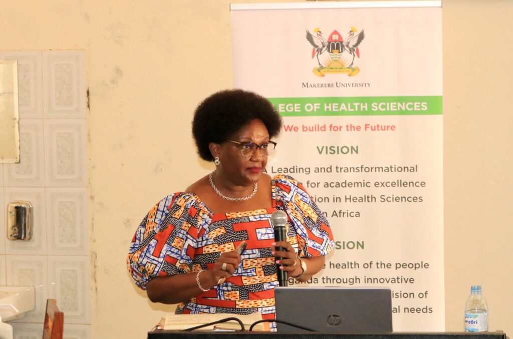 Professor Rhoda Wanyenze presents the wrap-up and way forward at the Health Professions Education Symposium 2022.