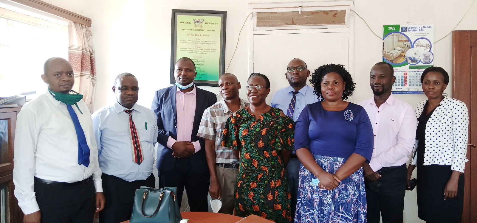 Dr. William Buwembo, the Head, Department of Anatomy (2nd Left) with the Quality Assurance and Gender Committee team at the College of Health Sciences (CHS), Makerere University.