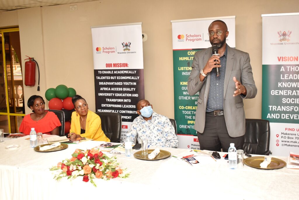 Mr. Adrian Bukenya, the Mastercard Foundation Country Head in Uganda, addressing the gathering.