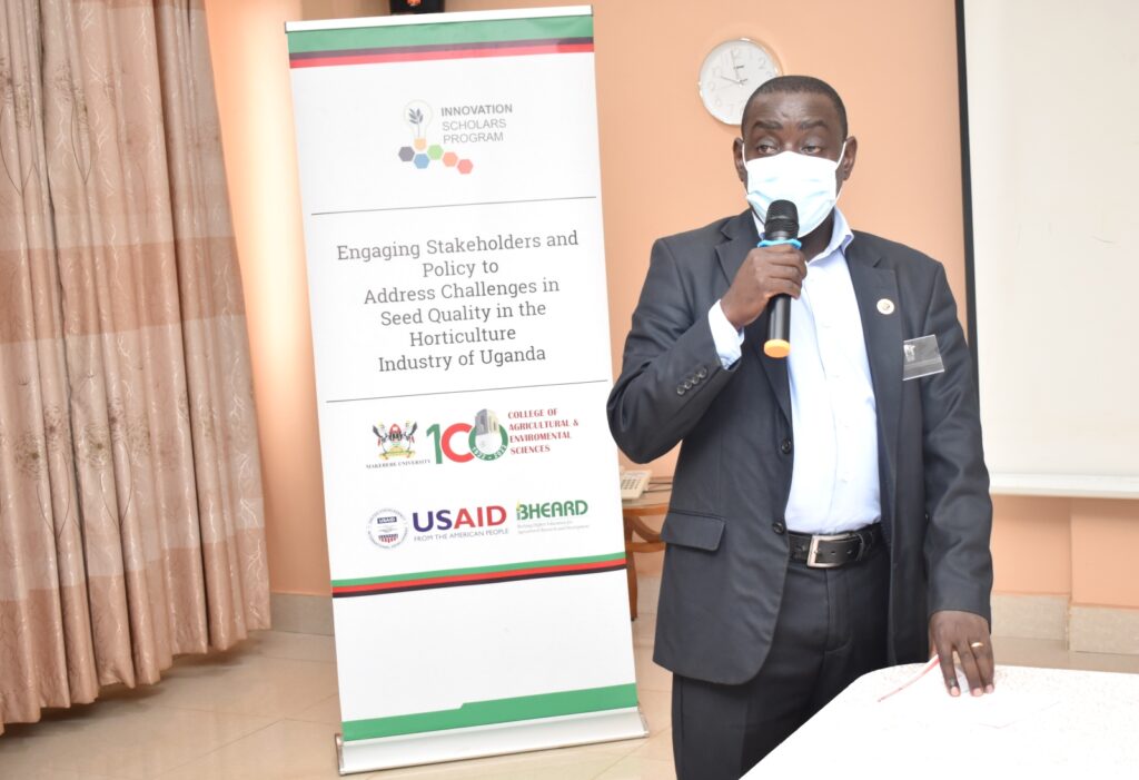 Dr. Gabriel Ddamulira (Head, Horticulture Programme, National Crops Resources Research Institute (NaCRRI) delivering his remarks.