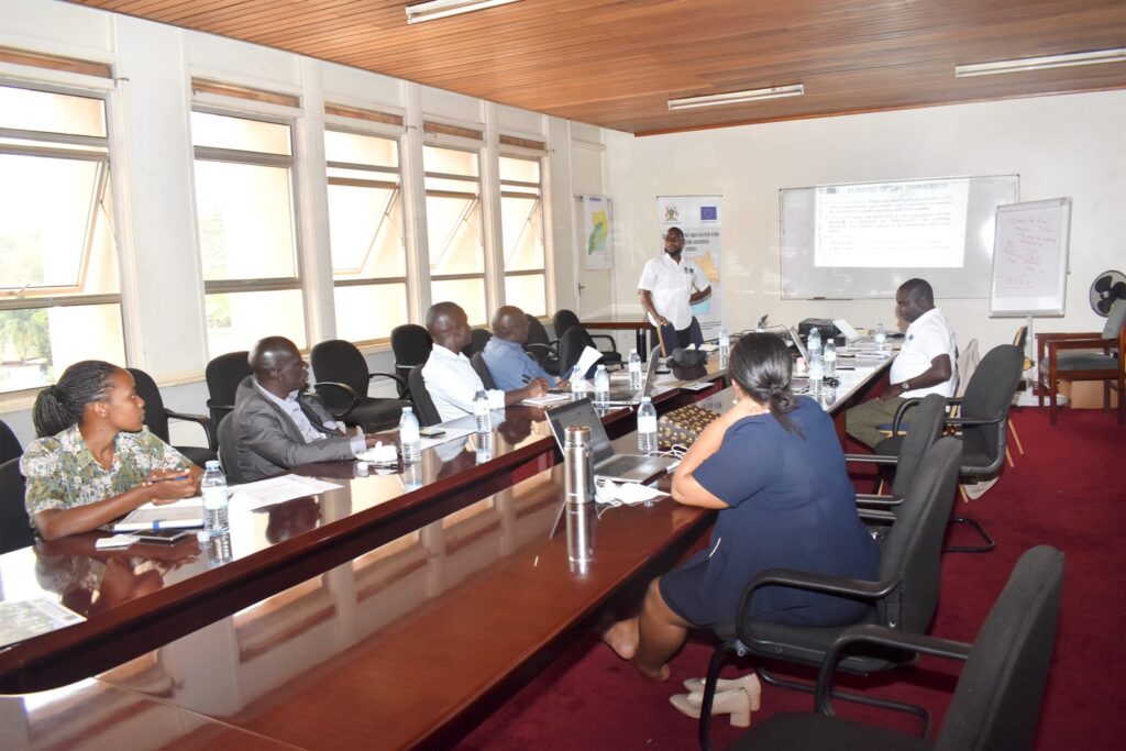 Mr. Isaiah Kitimbo, Communication and Visibility Officer at the Office of the Prime Minister briefing the team on the visibility plan.