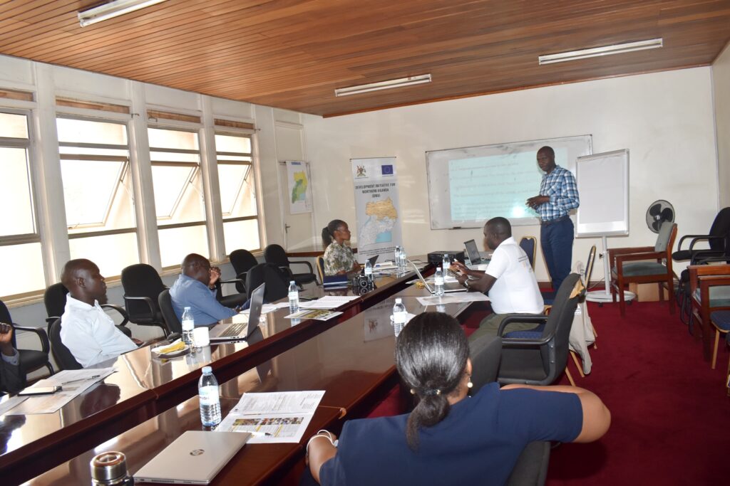 Mr. Ronald Kasozi, Finance, Administration and Contracts Advisor at the Office of the Prime Minister briefing the team on the financial management process.