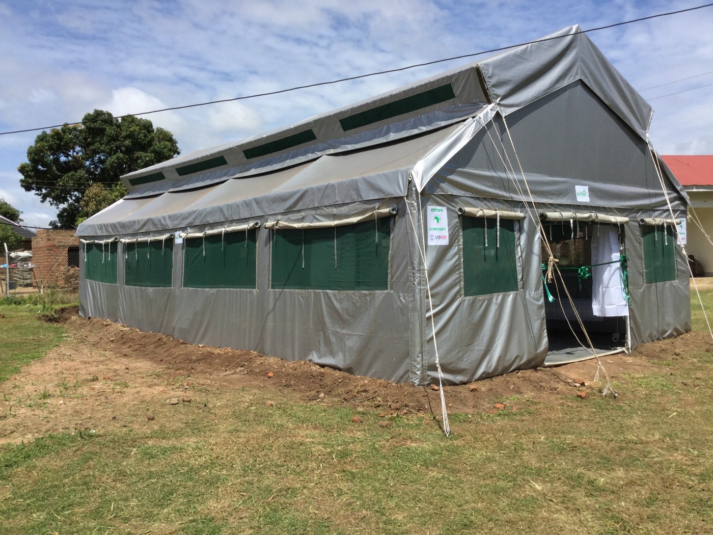 The EpiTent, shown here in the Adjumani district in 2017, was used during the West African Ebola outbreak. The design of the tent offers better ventilation than standard medical tents and allows for flexible staging locations. The innovation has been adapted for the COVID-19 pandemic. / ResilientAfrica Network