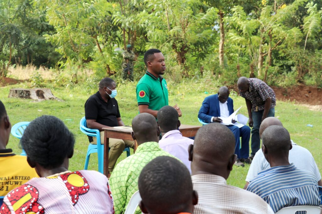 AFRISA’s Programme Officer for the Dairy Value Chain, Mr. Israel Baguma sensitizing the community on productivity acceleration of households during a Parish meeting in Mulanda, Tororo District on 25th June, 2022.