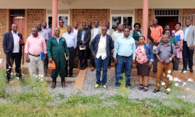 The Principal CoVAB, Prof. Nobert Frank Mwiine (4th R) with college staff at Nakyesasa during the visit on 25th July 2022.