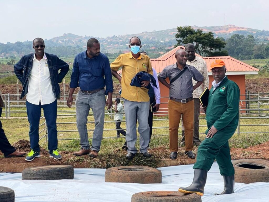 The Principal Investigator (PI) of the Project, Prof. Robert Tweyongyere (R) with the Principal Prof. Norbert Frank Mwiine (L) and other officials during the inspection visit.