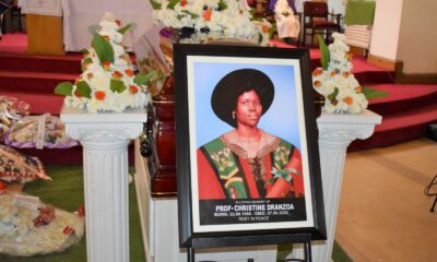 The Late Prof. Chrsitine Dranzoa lying in state at the St. Augustine Chapel, Makerere University during the Requiem Mass on 1st August 2022.