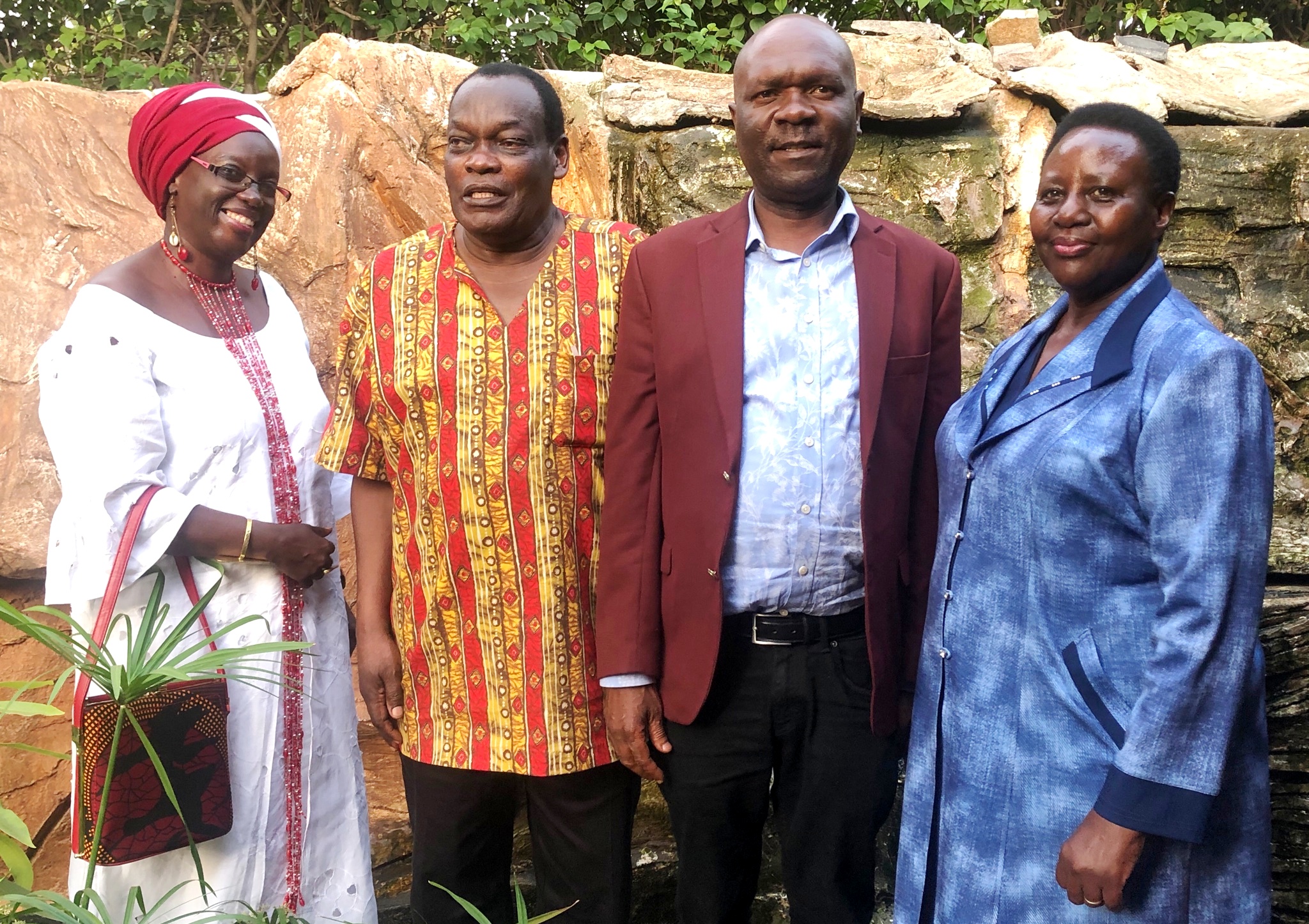 Staff that retired from the School of Law, Makerere University at their farewell party on 18th June 2022. From Left to Right: Prof. Sylvia Tamale, Mr. Ellia Nyanja Musoke, Hon. Yusuf Nsibambi and Ms. Deborah Kisolo.