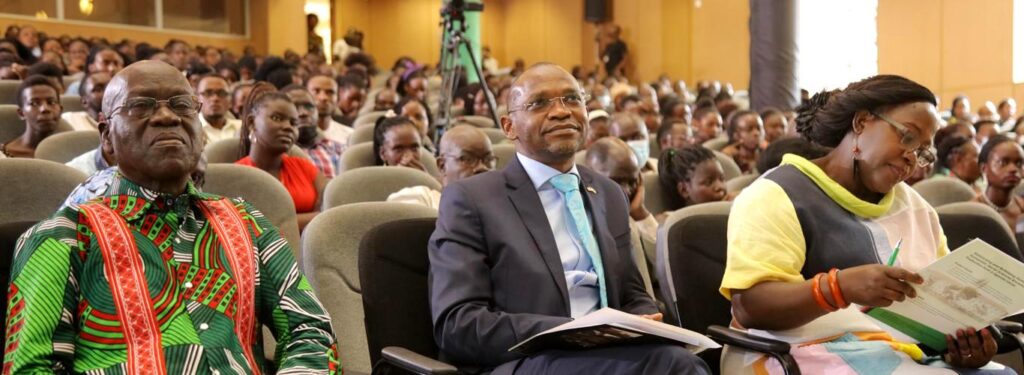 Left to Right: Professor Timothy Wangusa, Professor Umar Kakumba and Professor Josephine Ahikire view proceedings during the celebration.