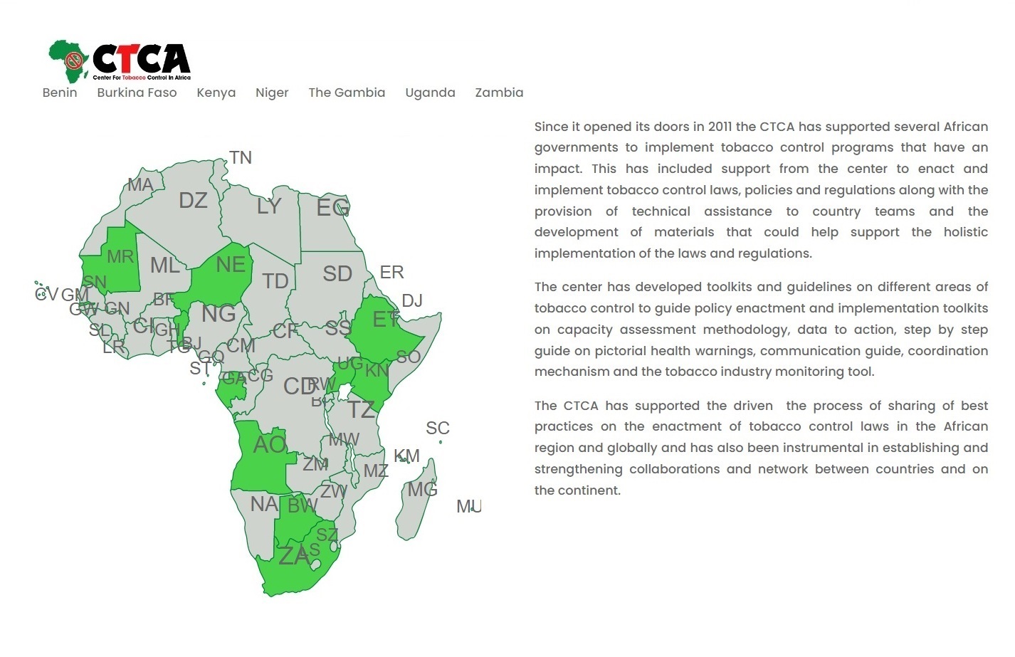 CTCA's Coverage in Africa.