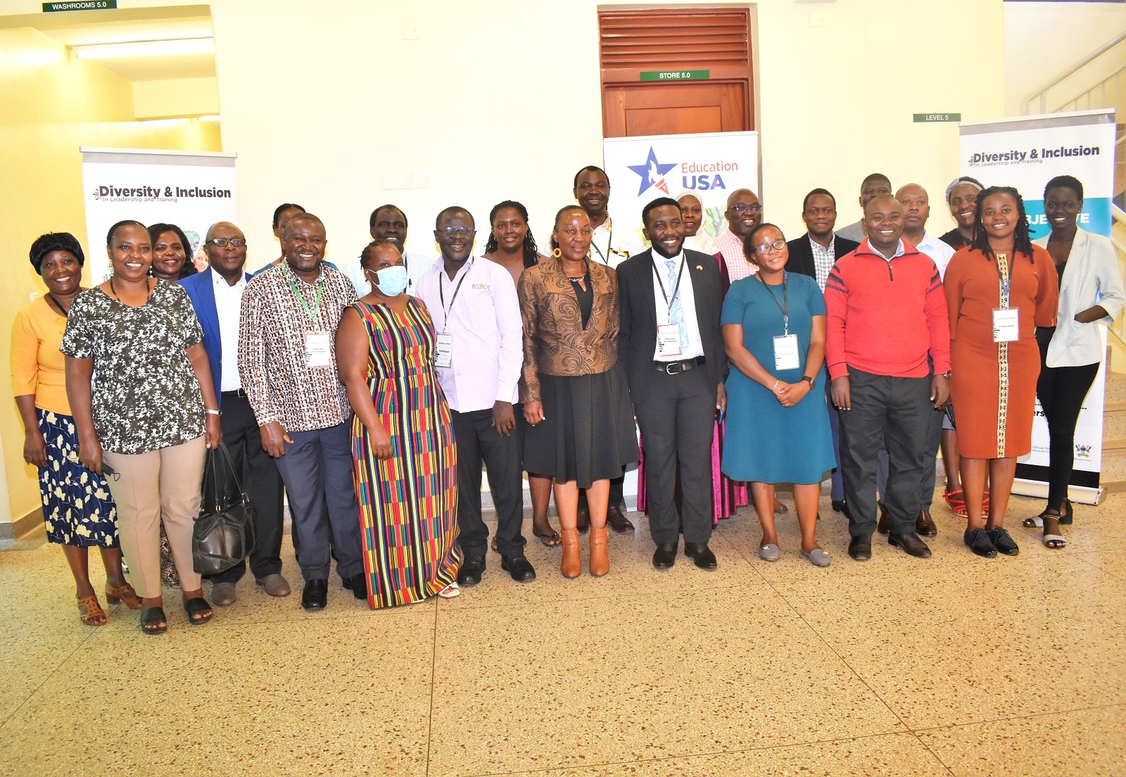 Participants in a group photo with the Principal of CAES, Prof. Gorettie Nabanoga (C), who presided over the event on 28th July 2022, Yusuf Lule Central Teaching Facility, Makerere University.