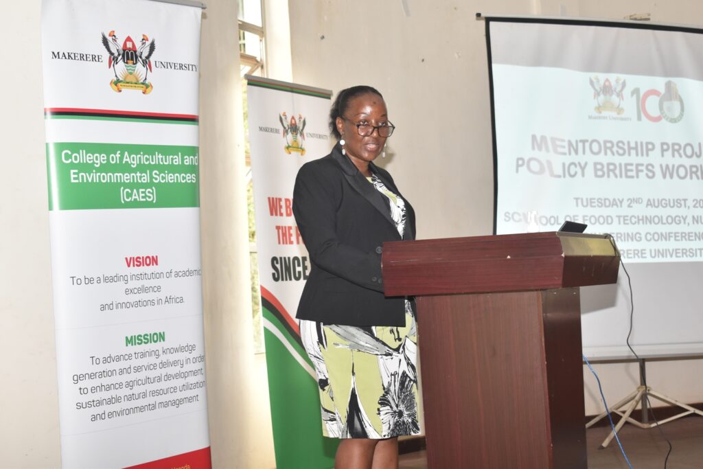 The Principal of CAES, Prof. Gorettie Nabanoga delivering her remarks.
