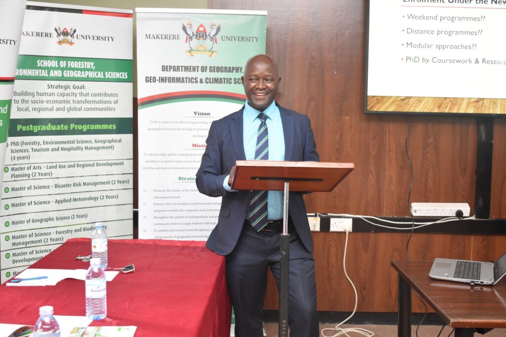 The Deputy Principal of CAES, Prof. Yazidhi Bamutaze delivering his remarks at the review workshop.