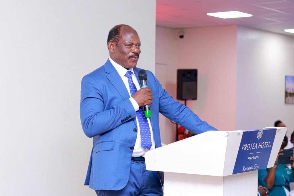 Makerere University Vice Chancellor Professor Barnabas Nawangwe speaks to the audience at MakSPH Dinner to bid farewell to Prof. Bazeyo.