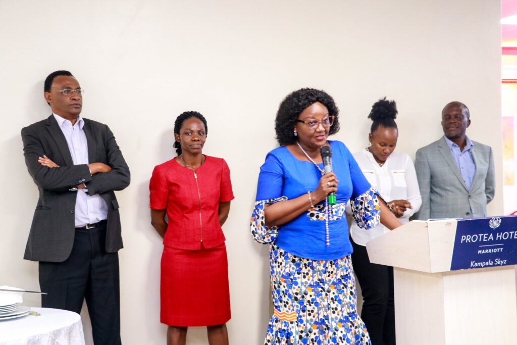 Dean, Prof. Rhoda Wanyenze speaking at the ceremony on Tuesday.