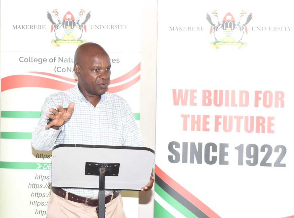 The Project Principal Investigator, Prof. J.Y.T Mugisha emphasizing the need for training equipment in the oil and gas sector at the project dissemination workshop held at MUBFS.