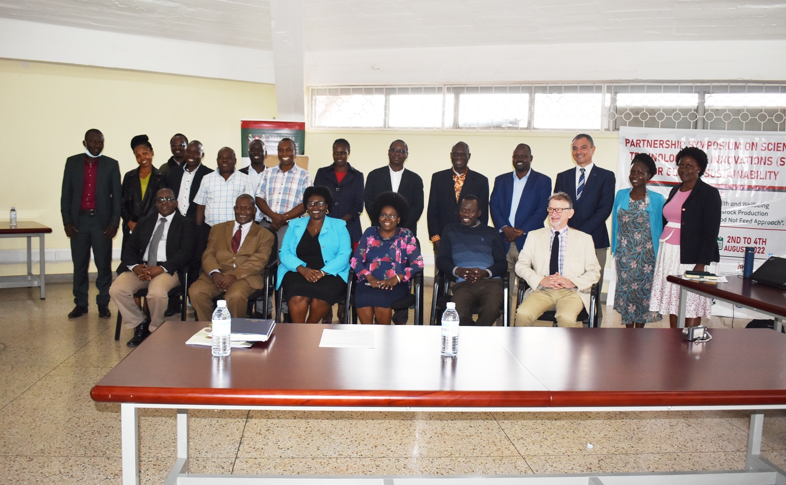 Hon. Monica Musenero Musanza, The Minister for Science, Technology and Innovation (Front 3rd Right) with stakeholders at the opening the symposium held from 2nd to 4th August 2022 at CoVAB, Makerere University.