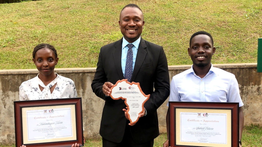 Dr. Daniel Ruhweza (Centre) flanked by Ms. Kevin Nakimbugwe (Left) and Mr. Edwin Sabiiti (Right).