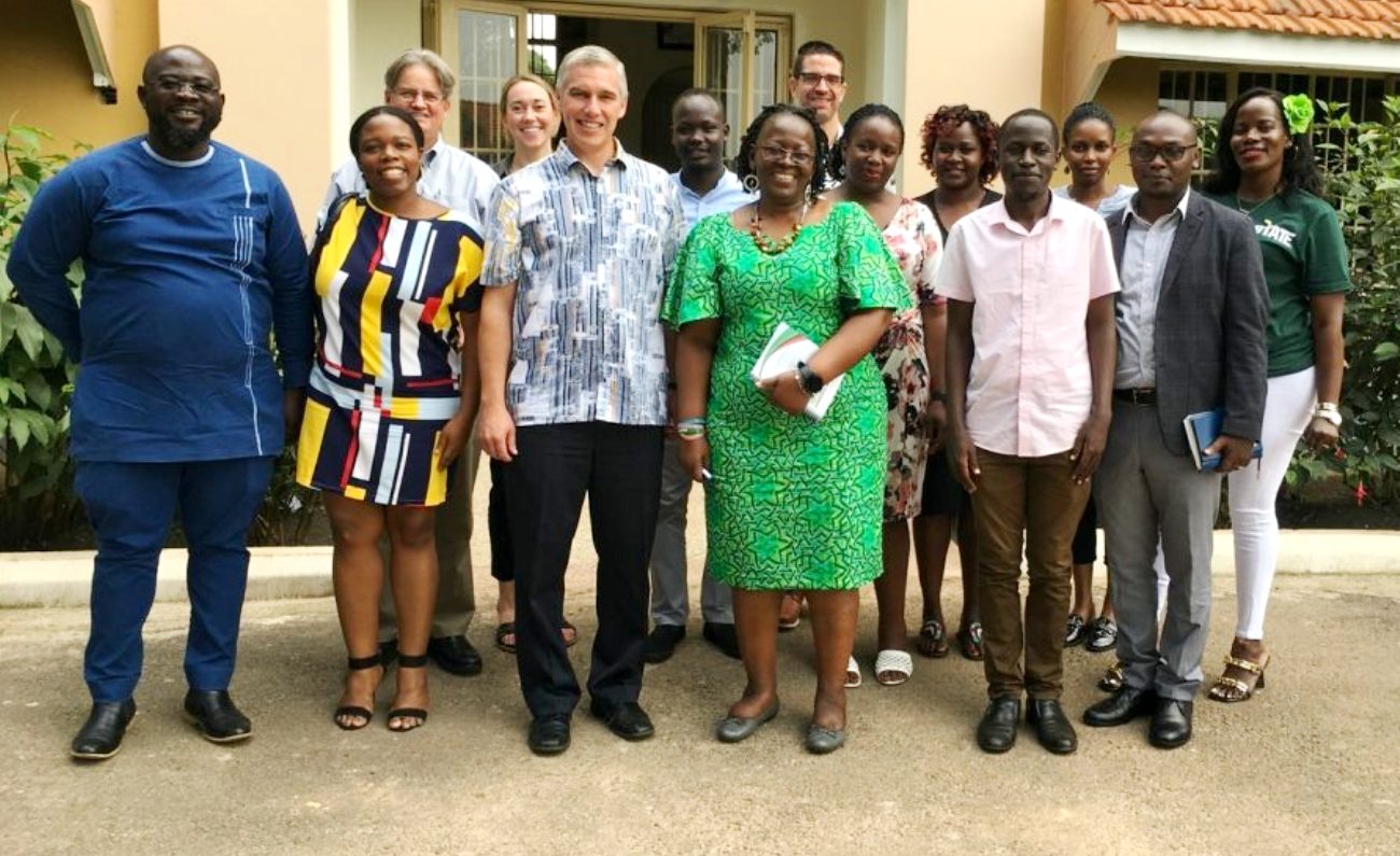 The Head GAMSU, Prof. Grace Bantebya (4th L) with staff from Mak-RIF, GAMSU and a team of Researchers from Michigan State University, Kosmos Innovation Centre in Accra, Ghana and the Africa Centre for Economic Transformation (ACET) during the visit on 12th August 2022 at Makerere University.