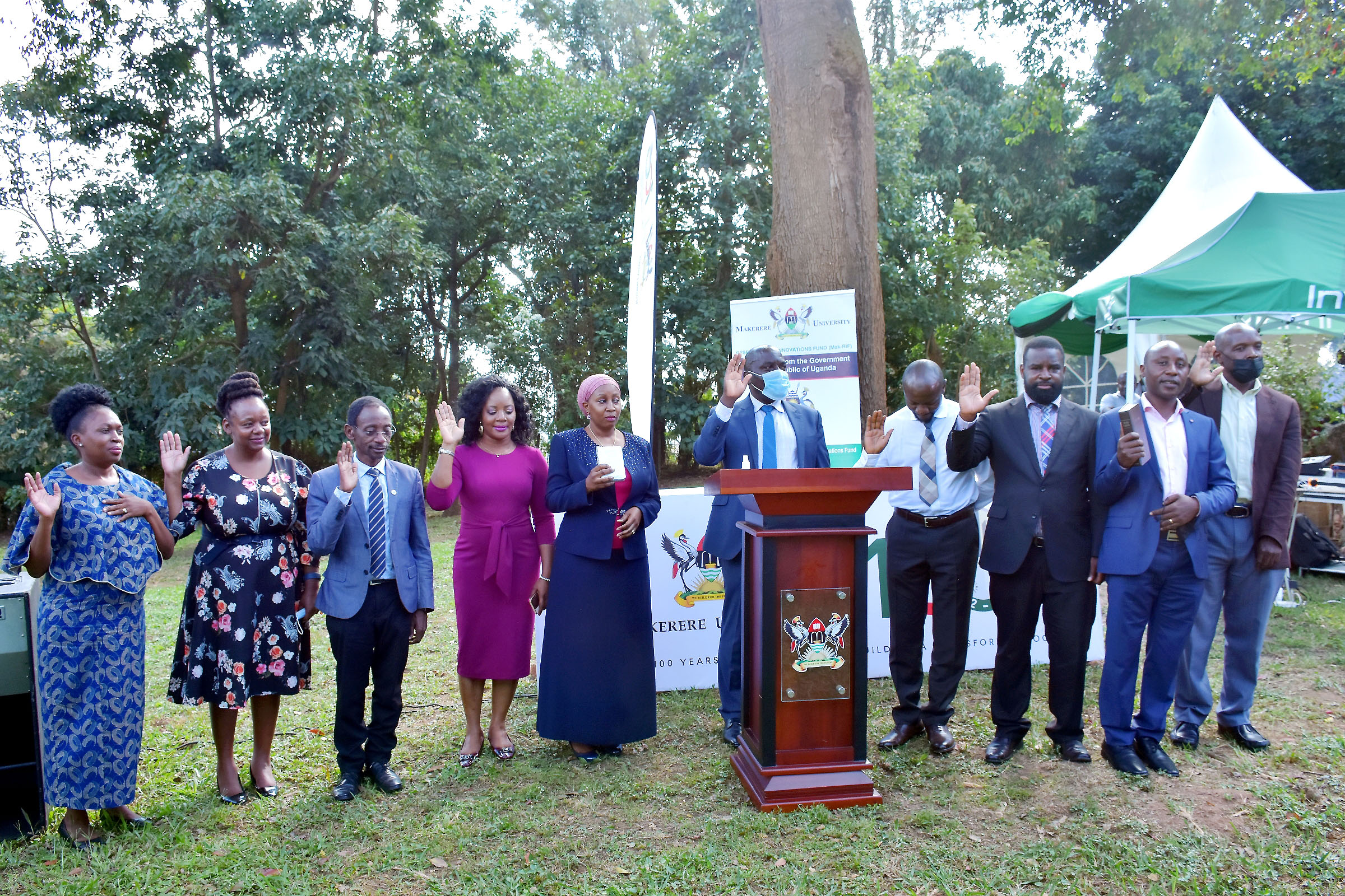 The new Mak-RIF Grants Management Committee (GMC) members take the oath on 3rd August 2022 at Makerere University.