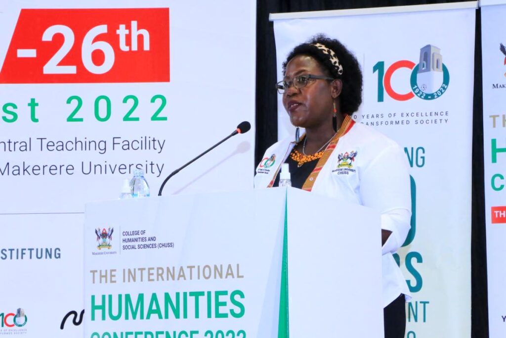 The Principal CHUSS, Prof. Josephine Ahikire delivers her remarks. 