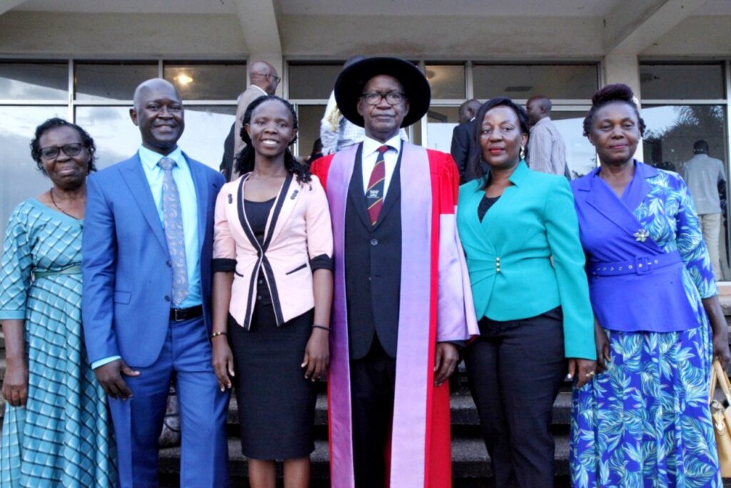 Prof. Sabiiti with the Principal CAES, the Deputy Principal, Makerere University Senior Public Relations Officer, Ms Ritah Namisango and some of the retirees.