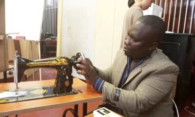 Mr. Joseph Watuleke, the CLL head tests one of the machines yesterday September 1, 2022 at the College, Makerere University.