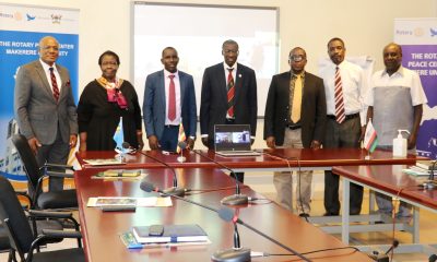 AFRISA Board of Directors Incoming Chairperson, Prof. Frank Norbert Mwiine (middle) together with the outgoing Chairperson, Prof. John David Kabasa (3rd R) pose for a photo with the Institute’s Board Members and Makerere University’s Legal Officers during the handover ceremony on 15th September 2022.