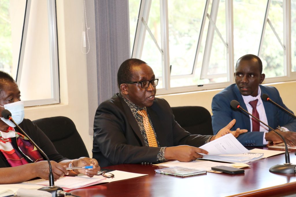 AFRISA Board of Directors outgoing Chairperson, Prof. John David Kabasa (middle) makes his remarks during the handover.