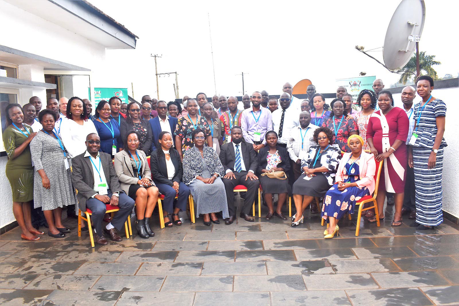 Participants in a group photo with the Senior Programme Officer, Royal Norwegian Embassy in Kampala, Ms Mary Mabweijano (seated 4th L); the Deputy Director DRGT, Prof. Robert Wamala (seated 4th R); the Principal of CAES, Prof. Gorettie Nabanoga (seated 2nd L); and the Coordinator of the SET project, Prof. Frank Mugagga at the workshop at Laico Lake Victoria Hotel in Entebbe.