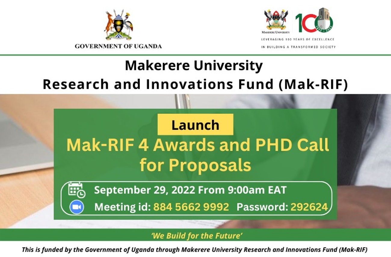 Mak-RIF 4 Awards and PhD Call For Proposals, 29th September 2022, 9:00 to 10:00 AM EAT.