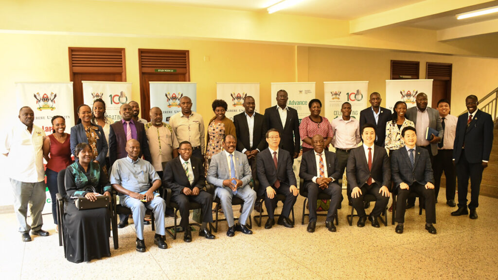 Seated: The Vice Chancellor, Prof. Barnabas Nawangwe (4th L) with the Secretary General International Youth Fellowship (IYF), Dr. Hun Mok Lee (4th R) and members of Management after the meeting.