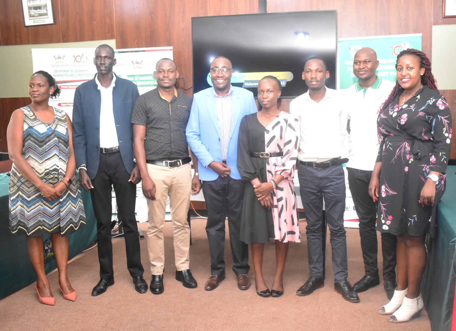 Prof. Frank Mugagga, SET Project Coordinator (C) with some of the graduate students after the research seminar on 11th October 2022, Makerere University.
