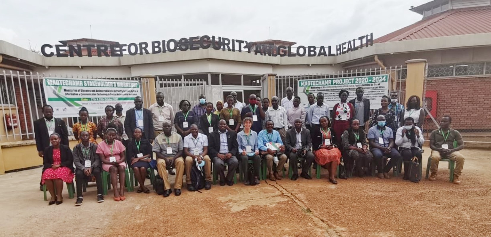 Participants pose for a group photo at the close of the MAD-Tech-AMR Project Stakeholders' Engagement at the Biosecurity Centre, College of Veterinary Medicine, Animal Resources and Biosecurity (CoVAB), Makerere University on 28th October 2022.