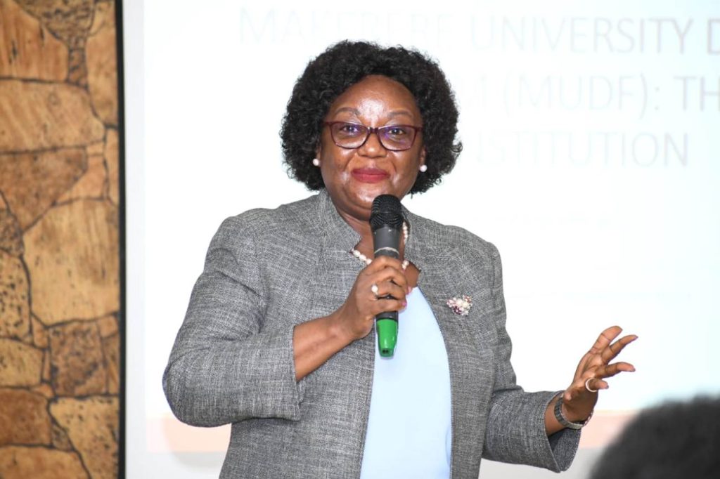 The Chairperson, MUDF Executive Committee and Dean, School of Public Health, CHS, Prof. Rhoda Wanyenze.