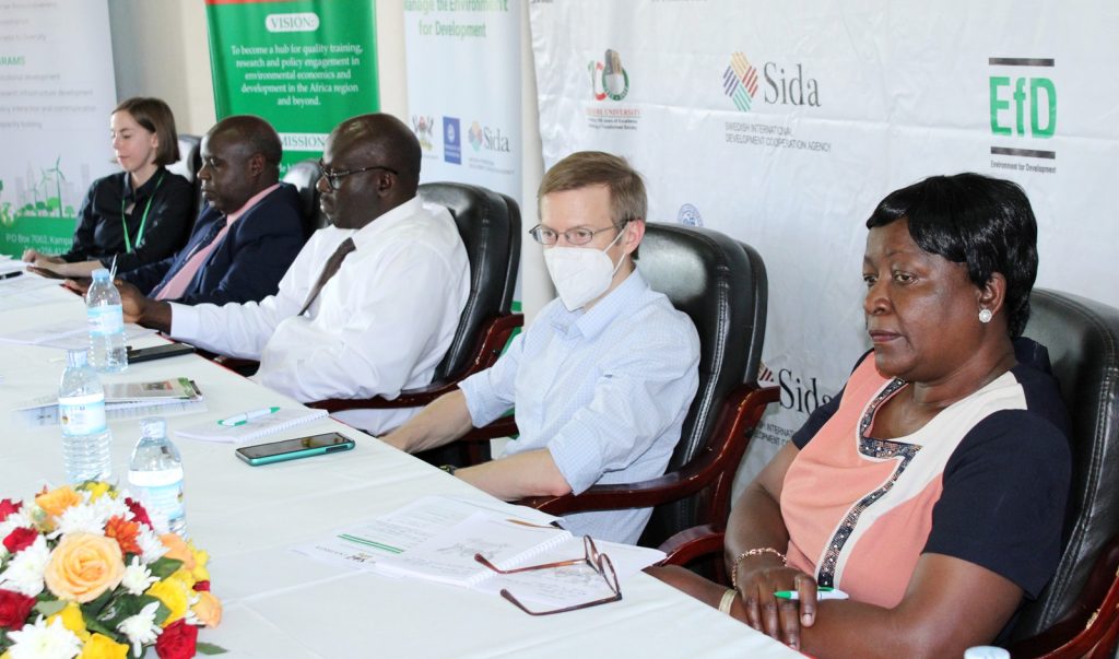 Panelists  Victoria Plukshack, Ronald Kaggwa, Sam Mugume, Marc Jeuland and Rebecca Sabaganzi.