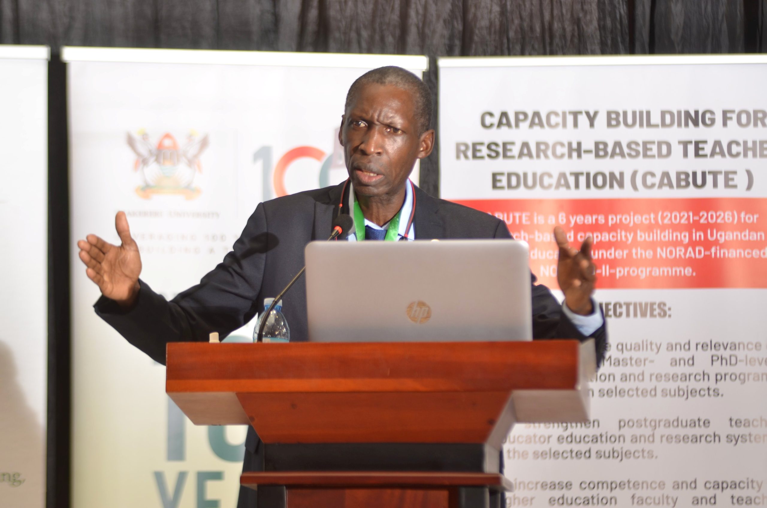 The Principal CEES, Prof. Anthony Muwagga Mugagga delivers the keynote address at the East African Teacher Education Symposium (EATES) on 9th November 2022, Yusuf Lule Central Teaching Facility Auditorium, Makerere University.