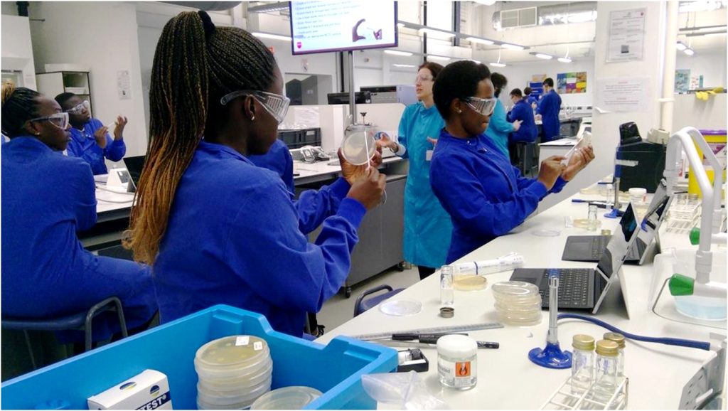 Makerere University Pharmacy and microbiology students taking part in a practical session at the NTU, Clifton campus.