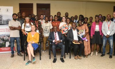 Seated L-R: Prof. Inger Måren, Prof. Henry Alinaitwe and Dr. Ronald Semyalo with facilitators and participants at the close of the MBRS on 8th December 2022, Frank Kalimuzo Central Teaching Facility, Makerere University.