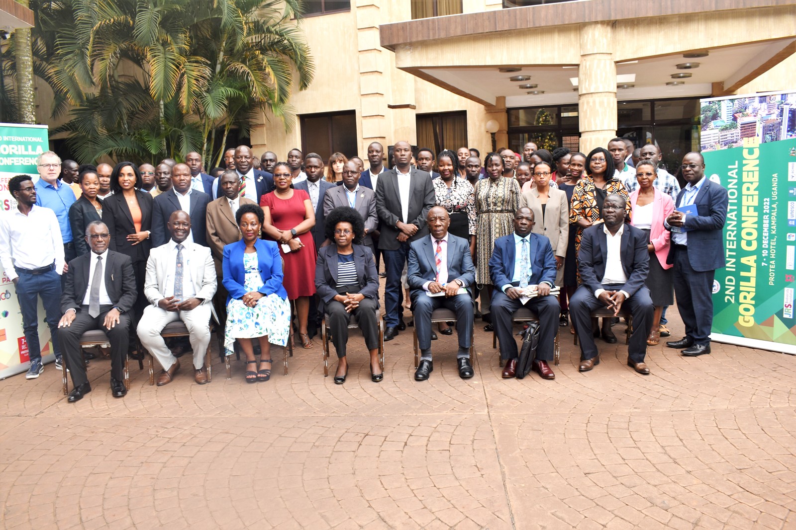 The Minister of Science, Technology and Innovation, Hon. Dr. Monica Musenero Masanza (seated C) in a group photo with participants after the opening ceremony of the GORILLA Conference held 8th-9th December 2022 at Protea Hotel, Kampala.