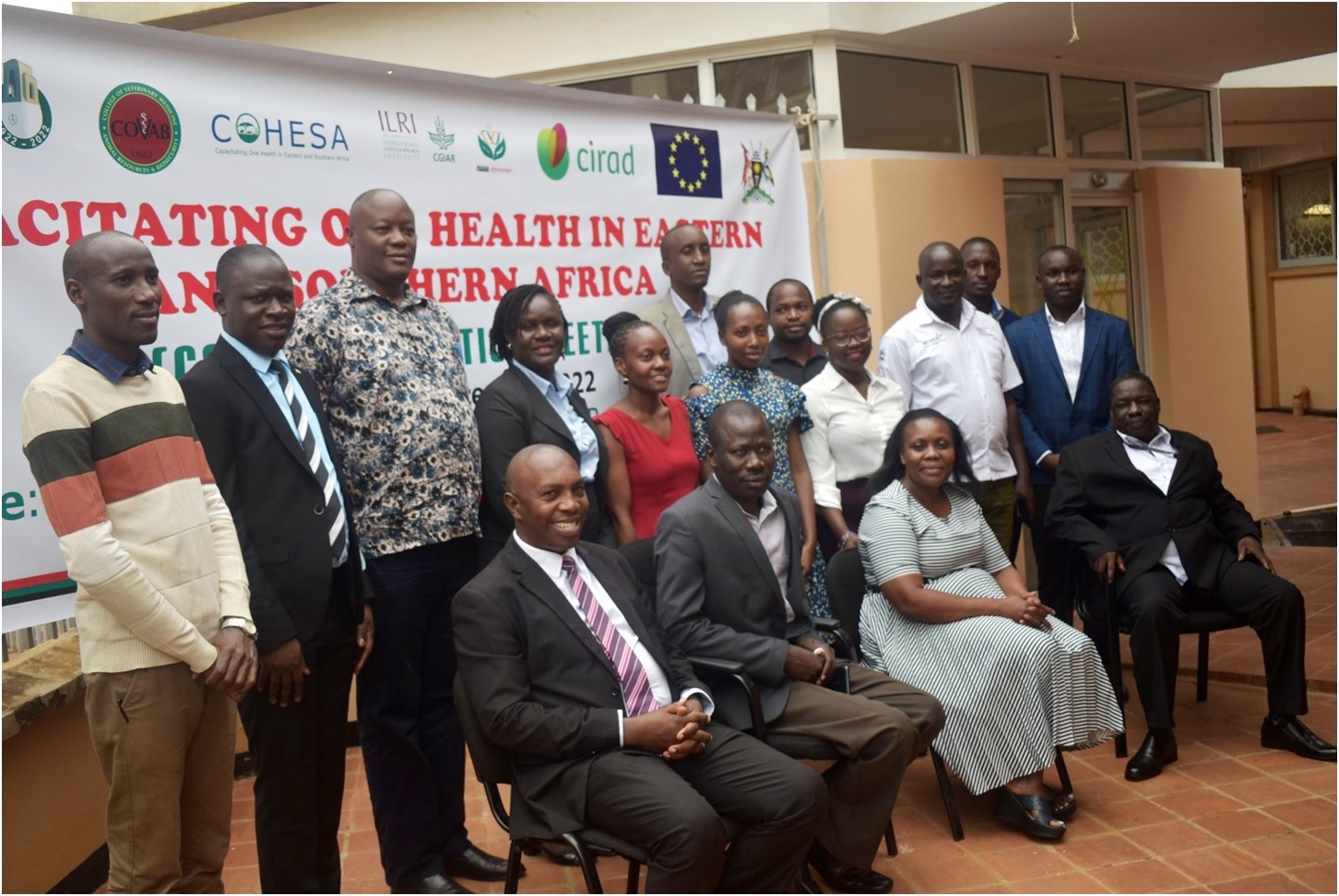 Seated (Left to Right): Prof. Clovice Kankya, Prof. James Okwee Acai, Rose Nakabugo from the Office of the Prime Minister and other key One Health stakeholders at the project launch on 7th December, 2022, CoVAB, Makerere University.