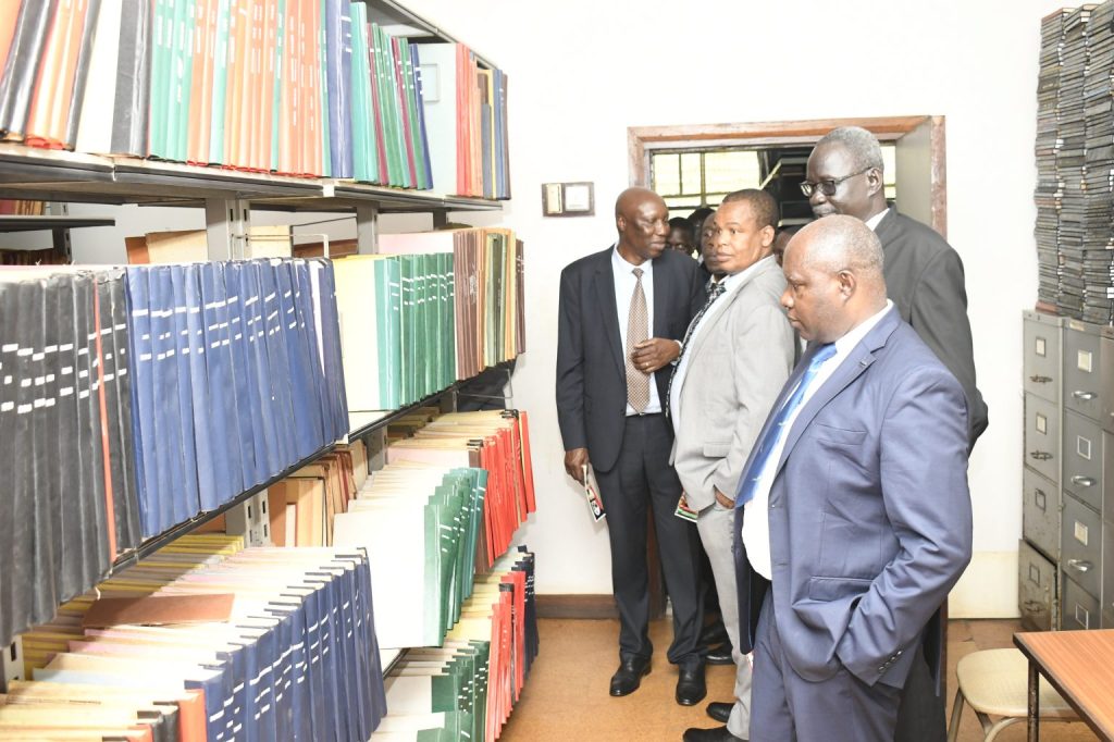 The EACJ High Level Delegation visiting the Makerere University Main Library Law Section.