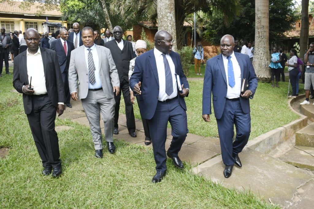 The Principal School of Law, Assoc.Prof. Ronald Naluwairo (Second Right) leading the EACJ delegation to the Venue, Right is the Judge President, EACJ Hon. Justice Nestor Kayobera.